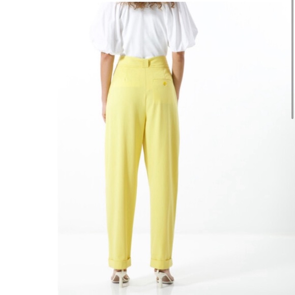 NWT $445 Tanya Taylor Pant Size 8 Daffodil Yellow High Waist Straight Leg - Picture 2 of 10